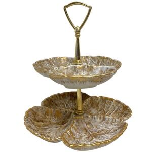 Vintage Haegar Pottery MCM Tiered Platter Gold Leaf Serving Tray  8044-H